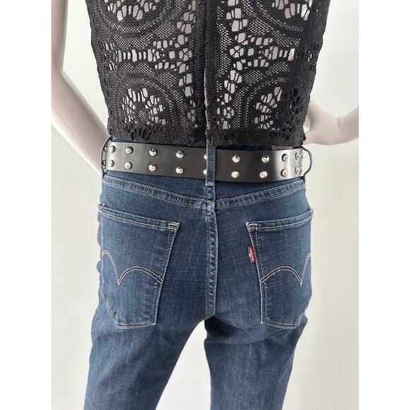 Black Studded Grommet Belt Faux Leather Punk Metal Style Fashion size XS - Picture 2 of 2